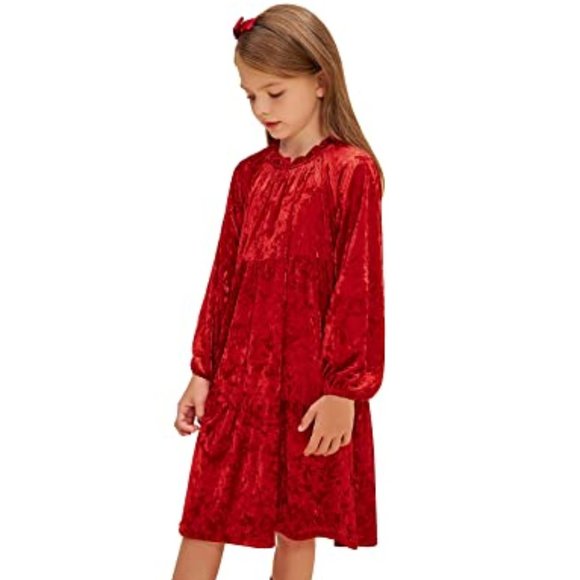 Danna Belle Girl Velvet Party Dress Crewneck Shiny A-Line Midi Dresses 5-6Years - Picture 3 of 6